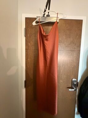 Petal & Pup Satin Slip Midi Dress in Rust